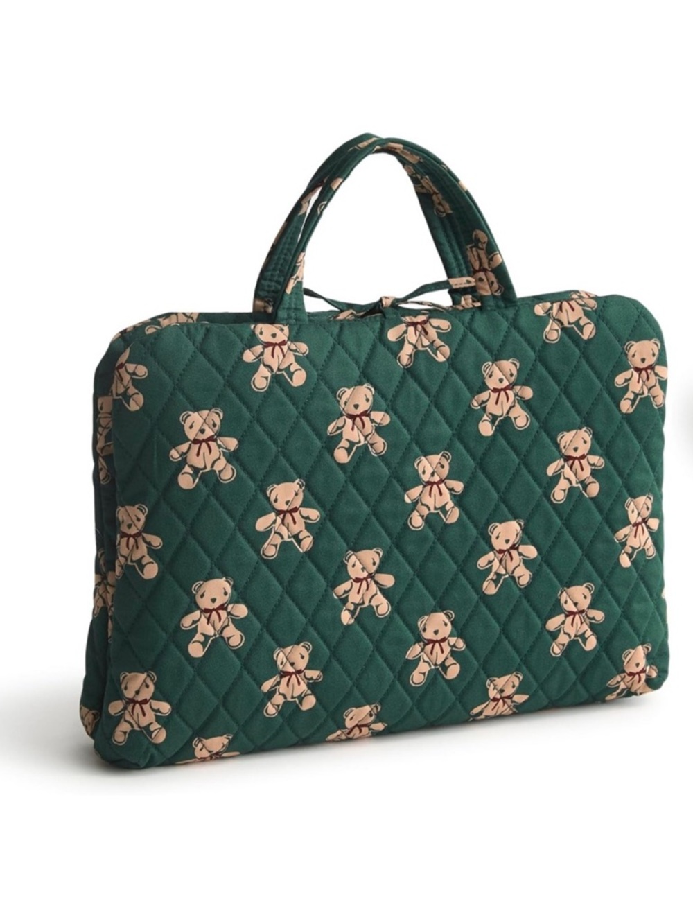 New Vera Bradley Green Teddy Bear Print Travel Tie Bag Organizer